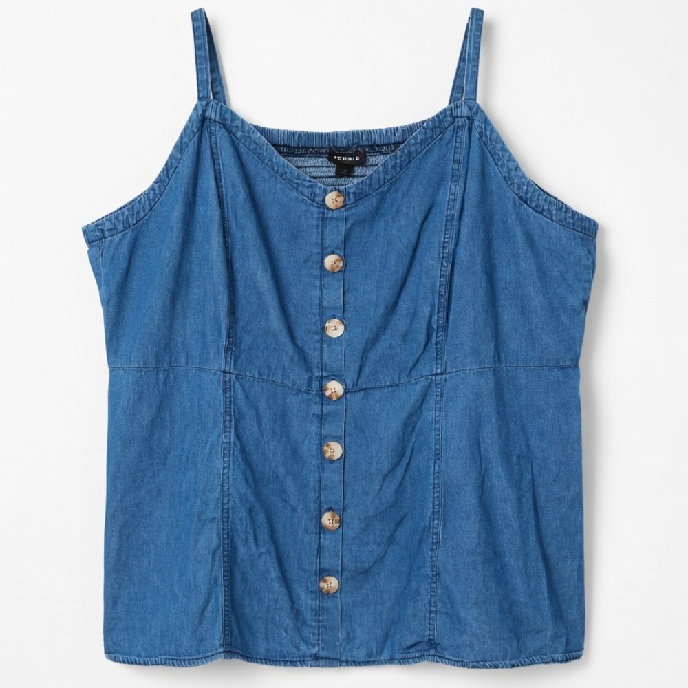 Torrid Size 3 Blue Denim Cold Shoulder Button Front Tank Top 👀BUNDLE😍SAVE🥳